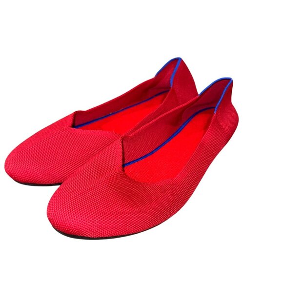 Red Mesh Rothy like Slip-On Flats 9.5 Casual Comfort Ballet Shoes Cushioned Prep - Picture 2 of 10